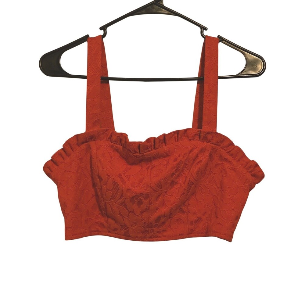 Free People Fiona Jacquard Crop Top & Size 6 Pink Rose Red Floral Preppy Coquett